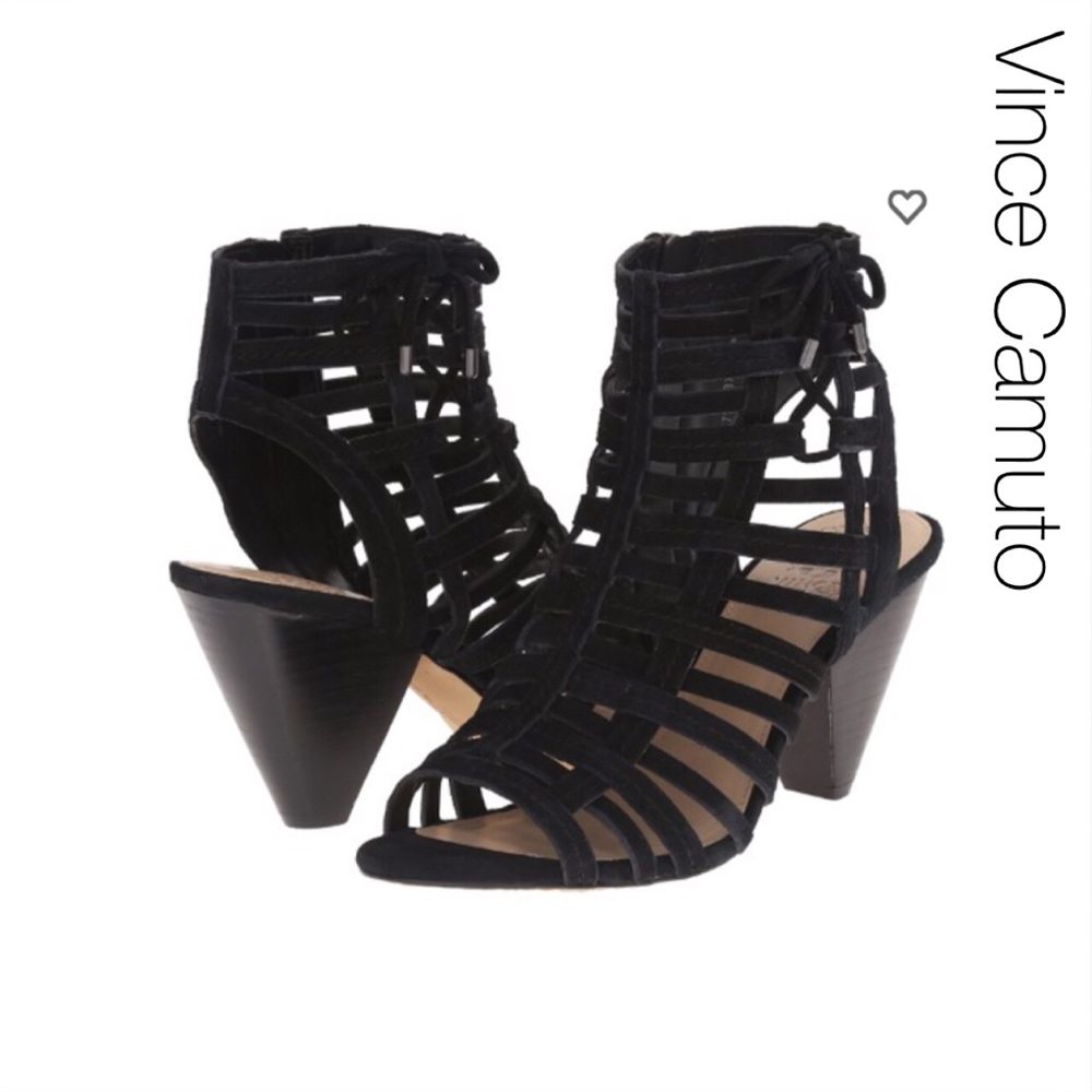 Vince Camuto Black Open Toe Bootie Heels 8